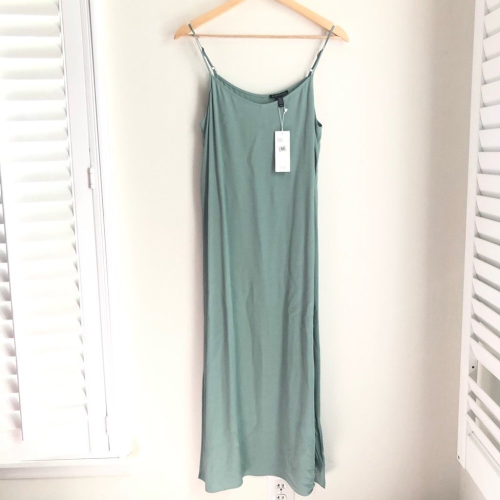 Eileen Fisher size Medium Green Crepe Tencel Slip Long Night Out Dress NEW - Picture 2 of 10